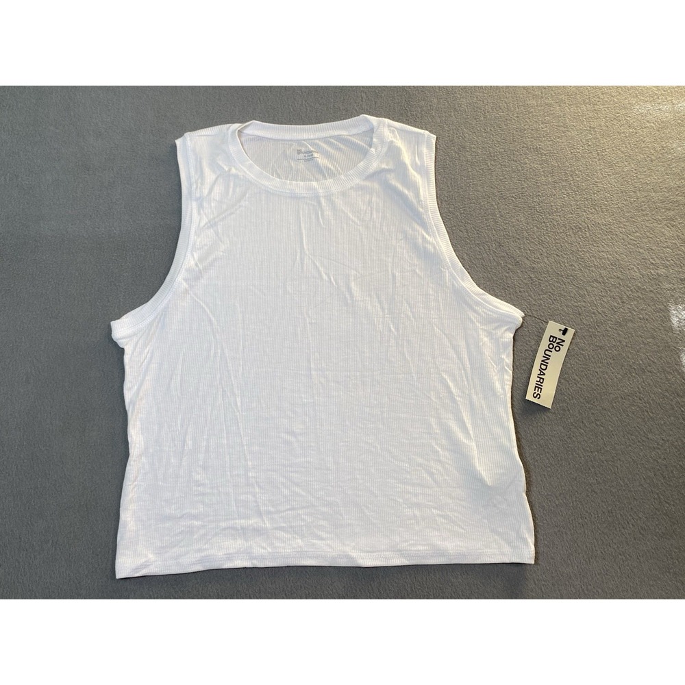 New! NoBo Women's XL(16/18) White Ribbed Crop Tank Top Athleisure Gym